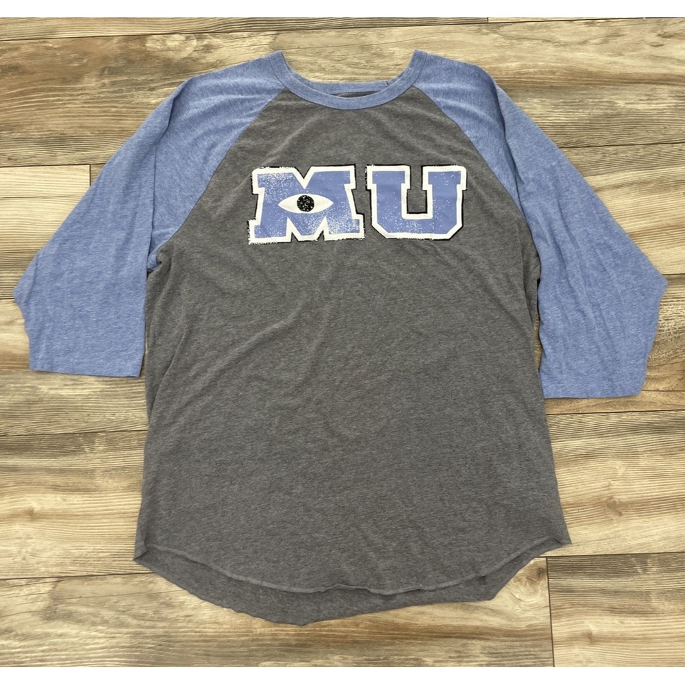 Disney Parks Monsters University MU Raglan Baseball Shirt Blue Grey 2XL